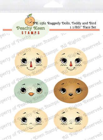 PK-1561 Raggedy Dolls, Teddy and Bird 1 1/8" Face Set