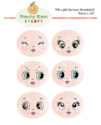 PK-1386 Cartoon Bombshell Face Stamp Set 1 1/8"