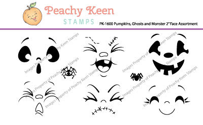 PK-1600 Pumpkins, Ghosts and Monster 2" Face Stamp Set