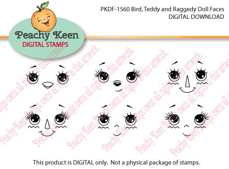 PKDF-1560 Bird, Teddy and Raggedy Doll Faces