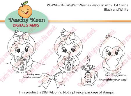 PK-PNG-04-BW-Warm Wishes Penguin with Hot Cocoa